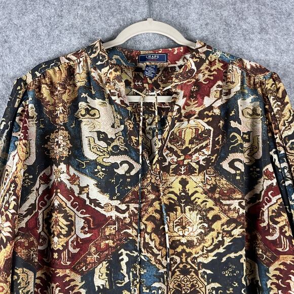 Chaps Top Womens 2X Medallion Blouse 3/4 Sleeve Artsy Ethnic Southwestern Aztec - Picture 2 of 13